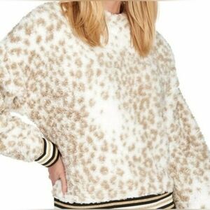 Nanette Lepore Cream And Tan Animal Print Cropped Sweater Large (7835)